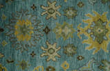 Hand Knotted Teal and Gold Traditional Oushak Multi Size Wool Area Rug