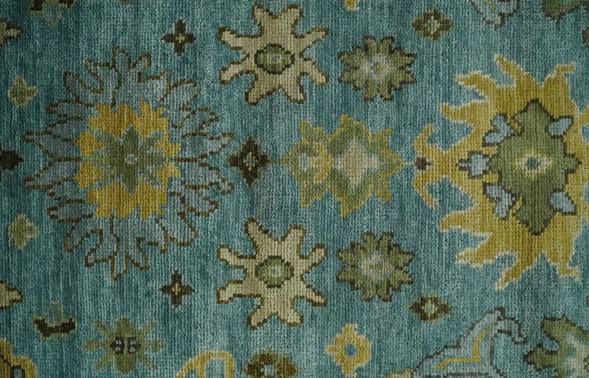 Hand Knotted Teal and Gold Traditional Oushak Multi Size Wool Area Rug