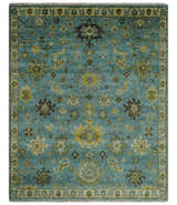 Hand Knotted Teal and Gold Traditional Oushak Multi Size Wool Area Rug