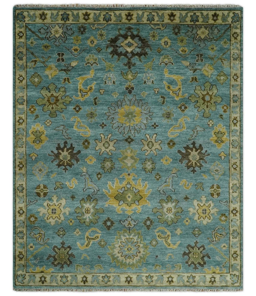 Hand Knotted Teal and Gold Traditional Oushak Multi Size Wool Area Rug
