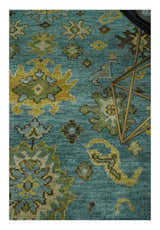 Hand Knotted Teal and Gold Traditional Oushak Multi Size Wool Area Rug