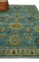 Hand Knotted Teal and Gold Traditional Oushak Multi Size Wool Area Rug