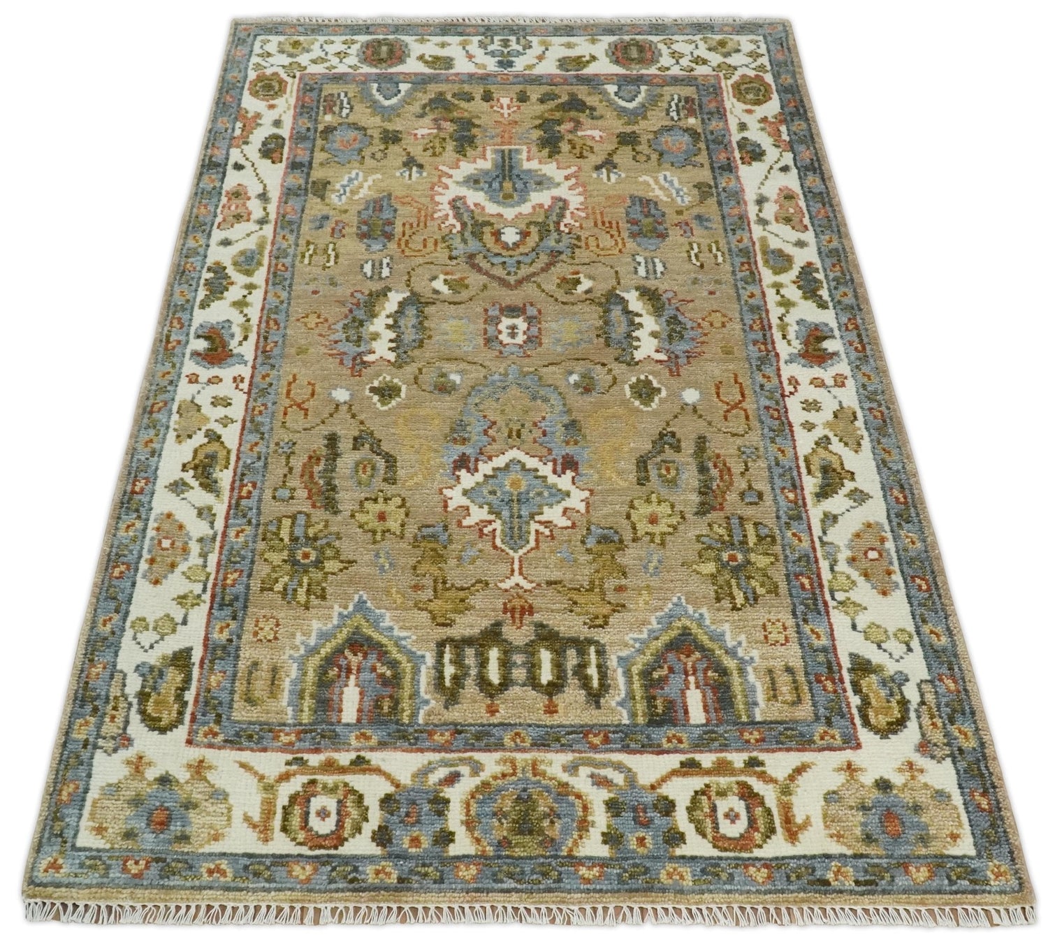 Beige and Ivory Hand knotted Traditional Oriental Oushak Multi Size Wool Area Rug