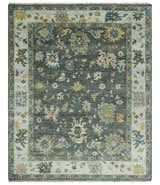 Custom Made Hand Knotted Green and Ivory Traditional Oushak Wool Rug