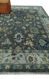 Custom Made Hand Knotted Charcoal and Ivory Traditional Oushak Wool Area Rug
