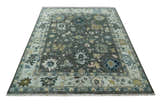 Custom Made Hand Knotted Charcoal and Ivory Traditional Oushak Wool Area Rug
