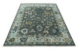 Custom Made Hand Knotted Charcoal and Ivory Traditional Oushak Wool Area Rug