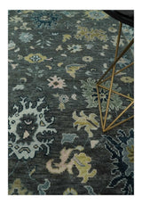Custom Made Hand Knotted Charcoal and Ivory Traditional Oushak Wool Area Rug