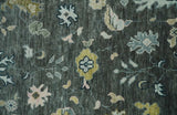Custom Made Hand Knotted Charcoal and Ivory Traditional Oushak Wool Area Rug