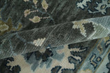 Custom Made Hand Knotted Charcoal and Ivory Traditional Oushak Wool Area Rug