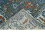 Hand Knotted Charcoal And Ivory Traditional Oushak Wool Area Rug