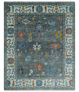 Hand Knotted Charcoal And Ivory Traditional Oushak Wool Area Rug