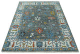 Hand Knotted Charcoal And Ivory Traditional Oushak Wool Area Rug