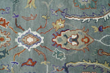 Hand Knotted Gray and Ivory Traditional Oriental Oushak Wool Area Rug