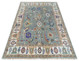 Hand Knotted Gray and Ivory Traditional Oriental Oushak Wool Area Rug