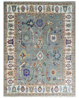 Hand Knotted Gray and Ivory Traditional Oriental Oushak Wool Area Rug