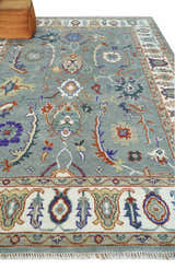Hand Knotted Gray and Ivory Traditional Oriental Oushak Wool Area Rug