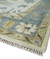Hand Knotted Ivory, Blue and Brown Traditional Persian Oushak Wool Rug | TRDCP910