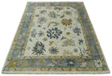Hand Knotted Ivory, Blue and Brown Traditional Persian Oushak Wool Rug | TRDCP910