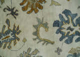 Hand Knotted Ivory, Blue and Brown Traditional Persian Oushak Wool Rug | TRDCP910