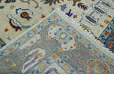 Hand Knotted Ivory, Charcoal and Blue Traditional Oushak Multi size Wool Area Rug