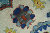Hand Knotted Ivory, Charcoal and Blue Traditional Oushak Multi size Wool Area Rug