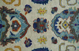 Hand Knotted Ivory, Charcoal and Blue Traditional Oushak Multi size Wool Area Rug