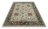 Hand Knotted Ivory, Charcoal and Blue Traditional Oriental Oushak Multi size Wool Area Rug
