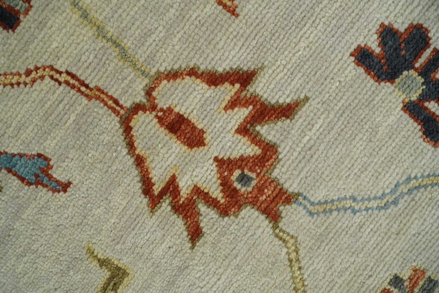 Hand Knotted Ivory, Charcoal and Blue Traditional Oriental Oushak Multi size Wool Area Rug