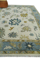 Hand Knotted Ivory, Silver and Blue Traditional Oushak Custom Made Wool Area Rug