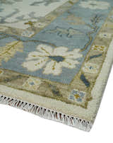 Hand Knotted Ivory, Silver and Blue Traditional Oushak Custom Made Wool Area Rug