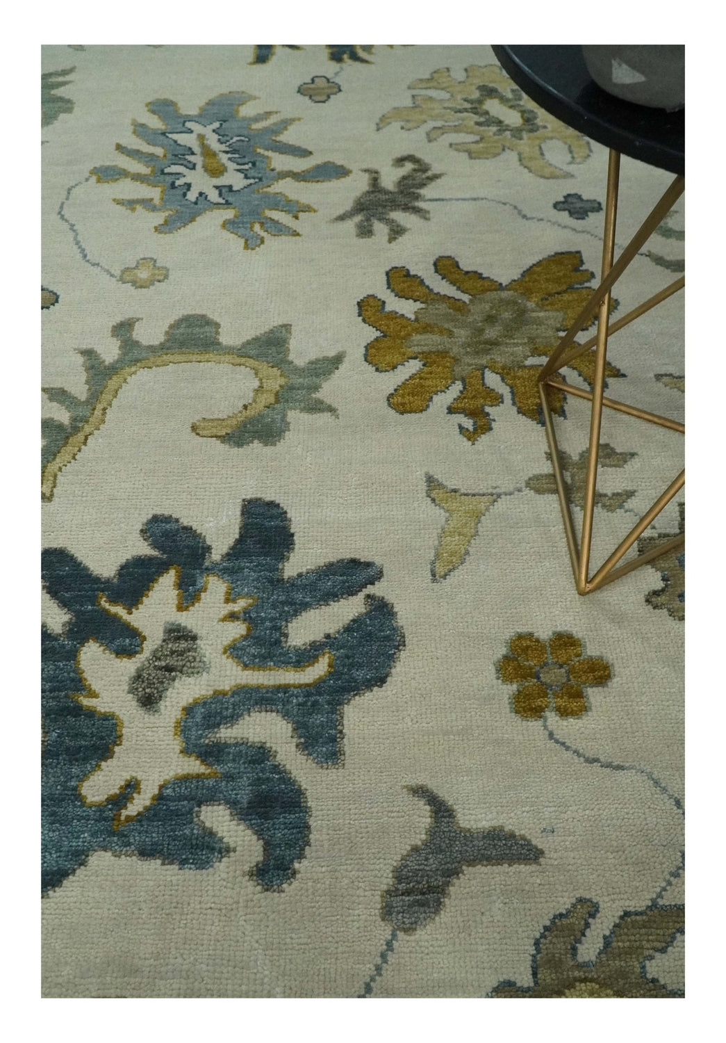 Hand Knotted Ivory, Silver and Blue Traditional Oushak Custom Made Wool Area Rug