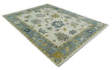 Hand Knotted Ivory, Silver and Blue Traditional Oushak Custom Made Wool Area Rug