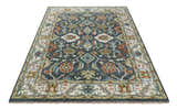 Custom Made Hand Knotted Teal, Blue and Ivory Traditional Oushak Wool Area Rug