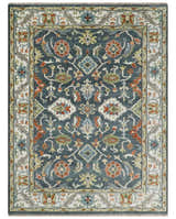 Custom Made Hand Knotted Teal, Blue and Ivory Traditional Oushak Wool Area Rug