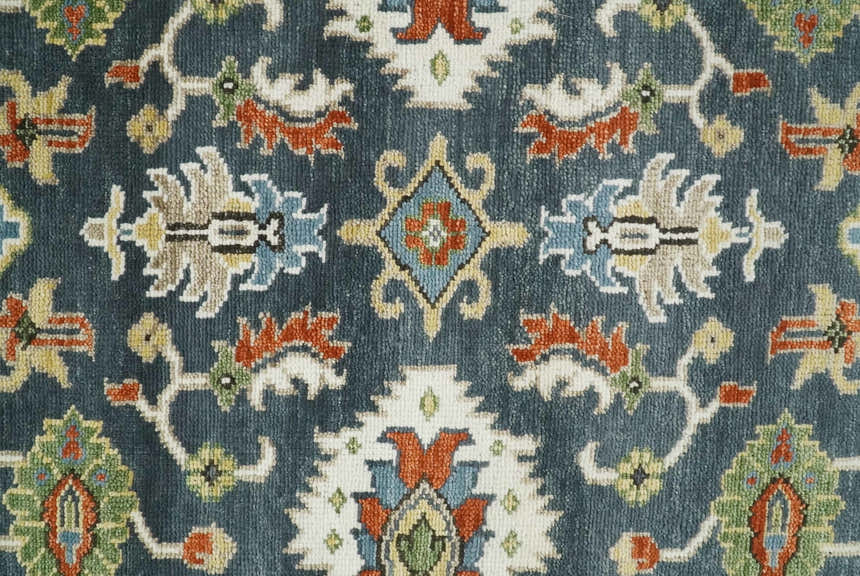 Custom Made Hand Knotted Teal, Blue and Ivory Traditional Oushak Wool Area Rug