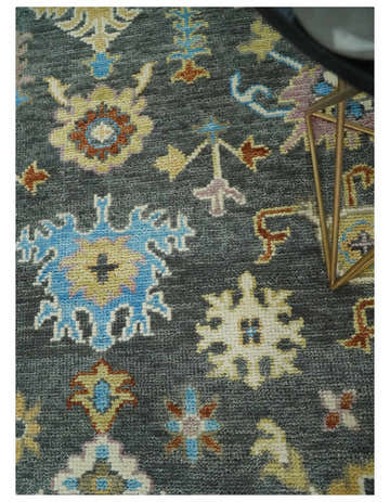 Hand Knotted Gray, Ivory and Olive Traditional Oushak Multi Size Wool Area Rug