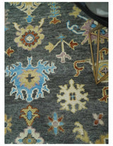 Hand Knotted Gray, Ivory and Olive Traditional Oushak Multi Size Wool Area Rug