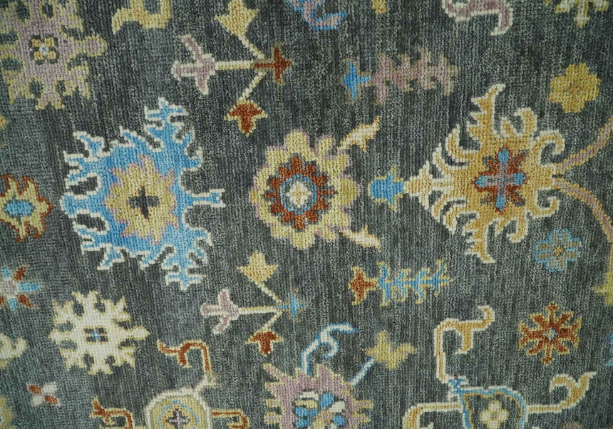 Hand Knotted Gray, Ivory and Olive Traditional Oushak Multi Size Wool Area Rug