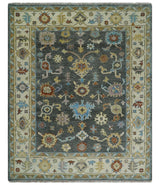Hand Knotted Gray, Ivory and Olive Traditional Oushak Multi Size Wool Area Rug