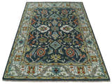 Teal and Ivory Traditional Hand Knotted Oriental Oushak Custom Made Wool Area Rug
