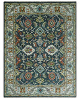 Teal and Ivory Traditional Hand Knotted Oriental Oushak Custom Made Wool Area Rug