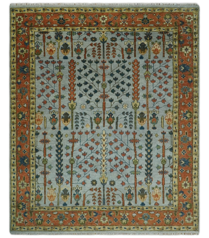 Hand Knotted Rust and Blue Traditional Turkish Vintage Multi Size Wool Rug