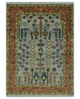 Hand Knotted Rust and Blue Traditional Turkish Vintage Multi Size Wool Rug