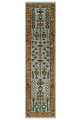 Hand Knotted Rust and Blue Traditional Turkish Vintage Multi Size Wool Rug