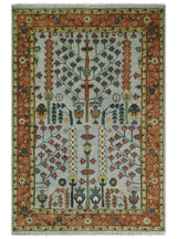Hand Knotted Rust and Blue Traditional Turkish Vintage Multi Size Wool Rug
