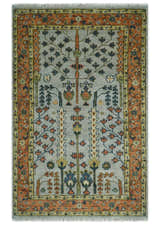 Hand Knotted Rust and Blue Traditional Turkish Vintage Multi Size Wool Rug
