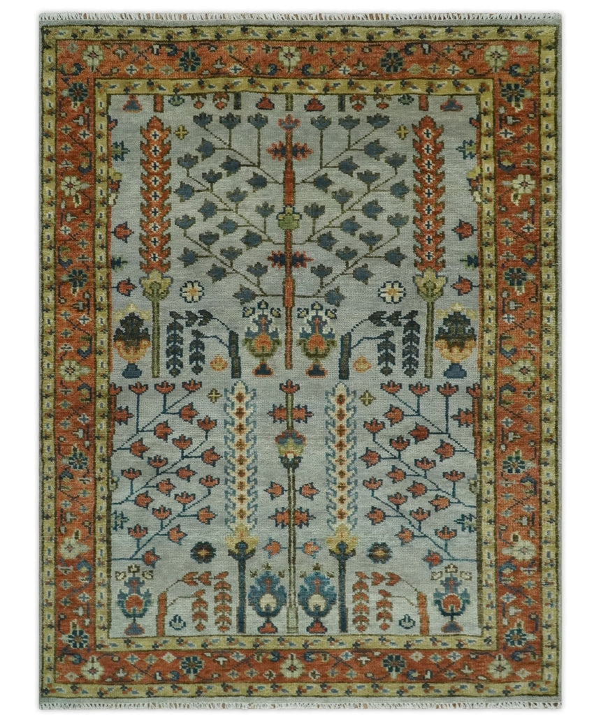 Hand Knotted Rust and Blue Traditional Turkish Vintage Multi Size Wool Rug