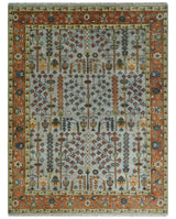 Hand Knotted Rust and Blue Traditional Turkish Vintage Multi Size Wool Rug