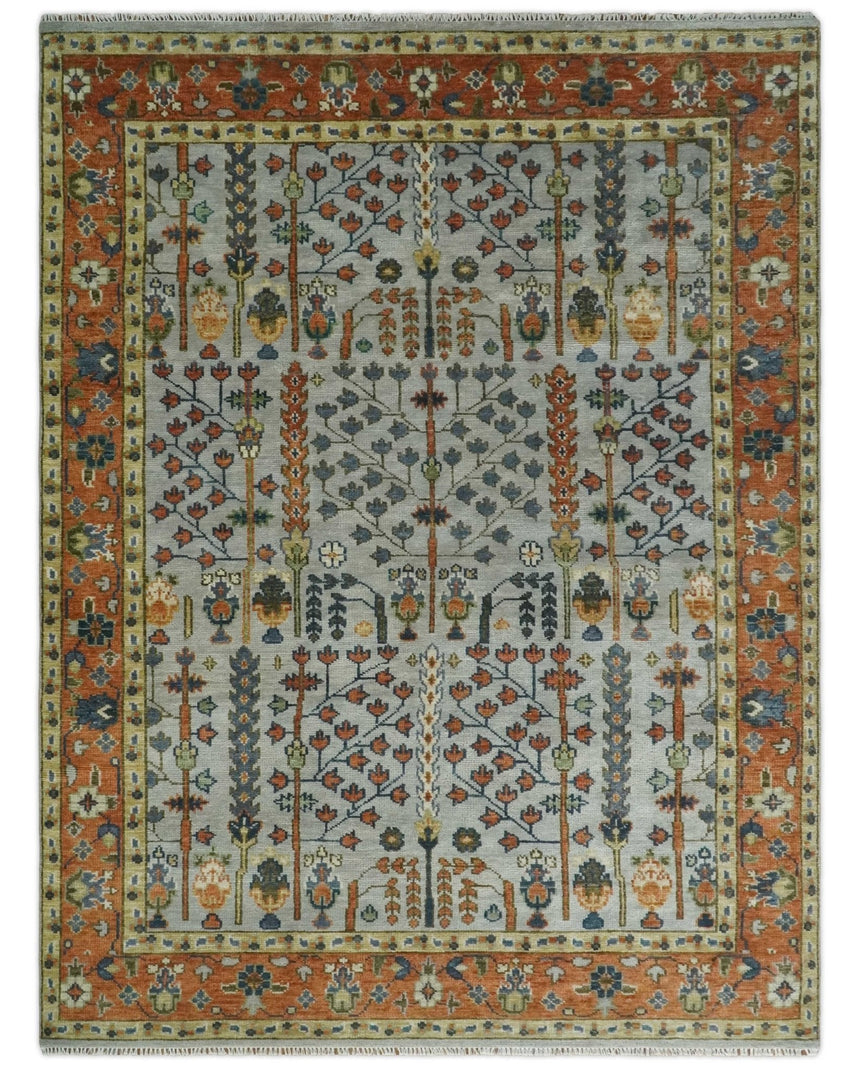 Hand Knotted Rust and Blue Traditional Turkish Vintage Multi Size Wool Rug